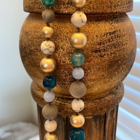 NWOT Talbots gold necklace with blue and gold beads length 16 inches - Picture 2 of 3